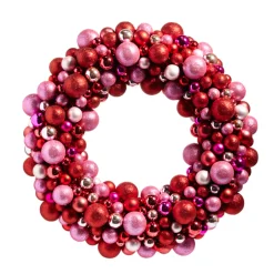 Raz 24" Red And Pink Multicolor Ball Ornament Christmas Wreath W4402429