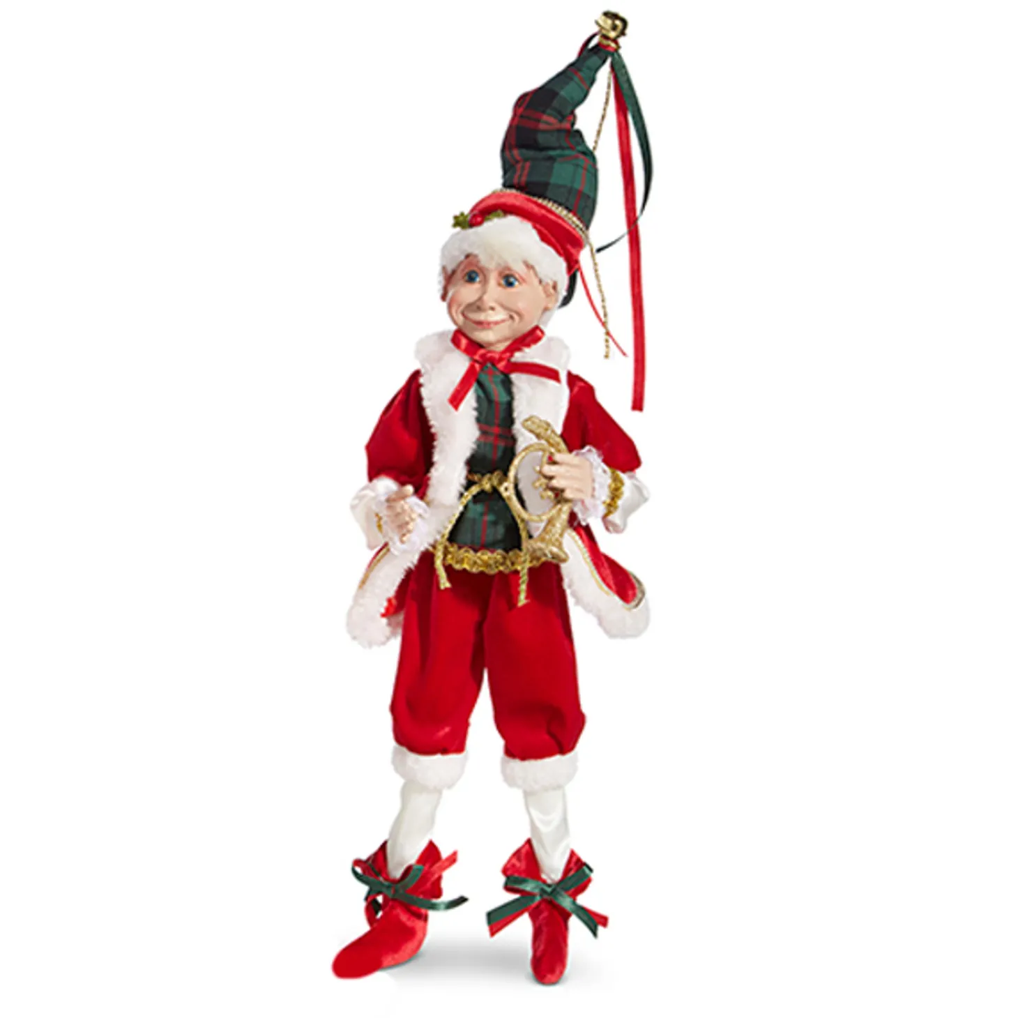 Raz 16" Red And Plaid Posable Christmas Elf Figure 4302355