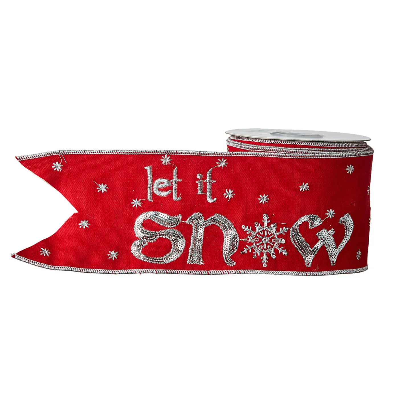 Raz 4" Red And Silver Let It Snow Wired Christmas Ribbon R4127755