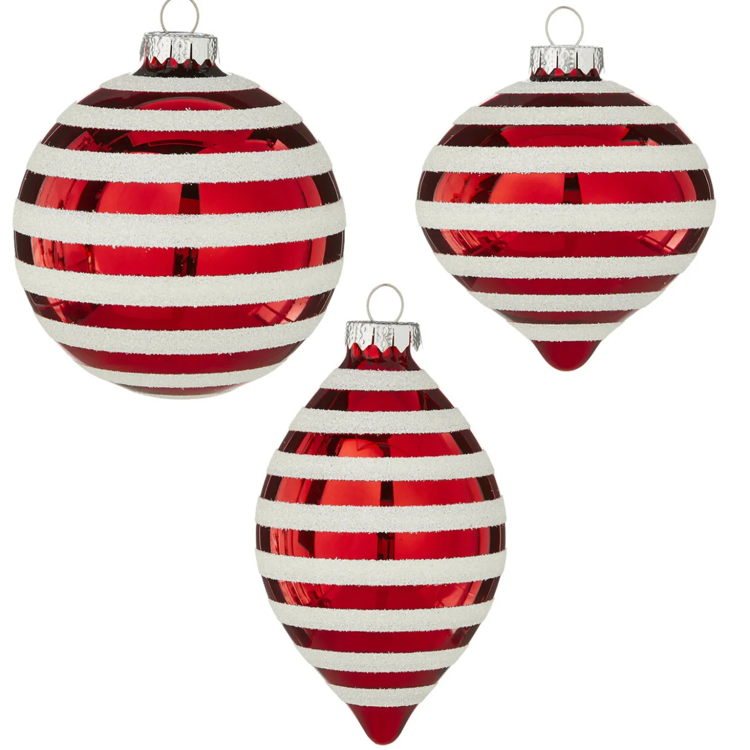 Raz 4" Red And White Striped Glass Christmas Ornaments 4120871