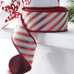 Raz 2.5" Red And White Striped Wired Christmas Ribbon R4071775