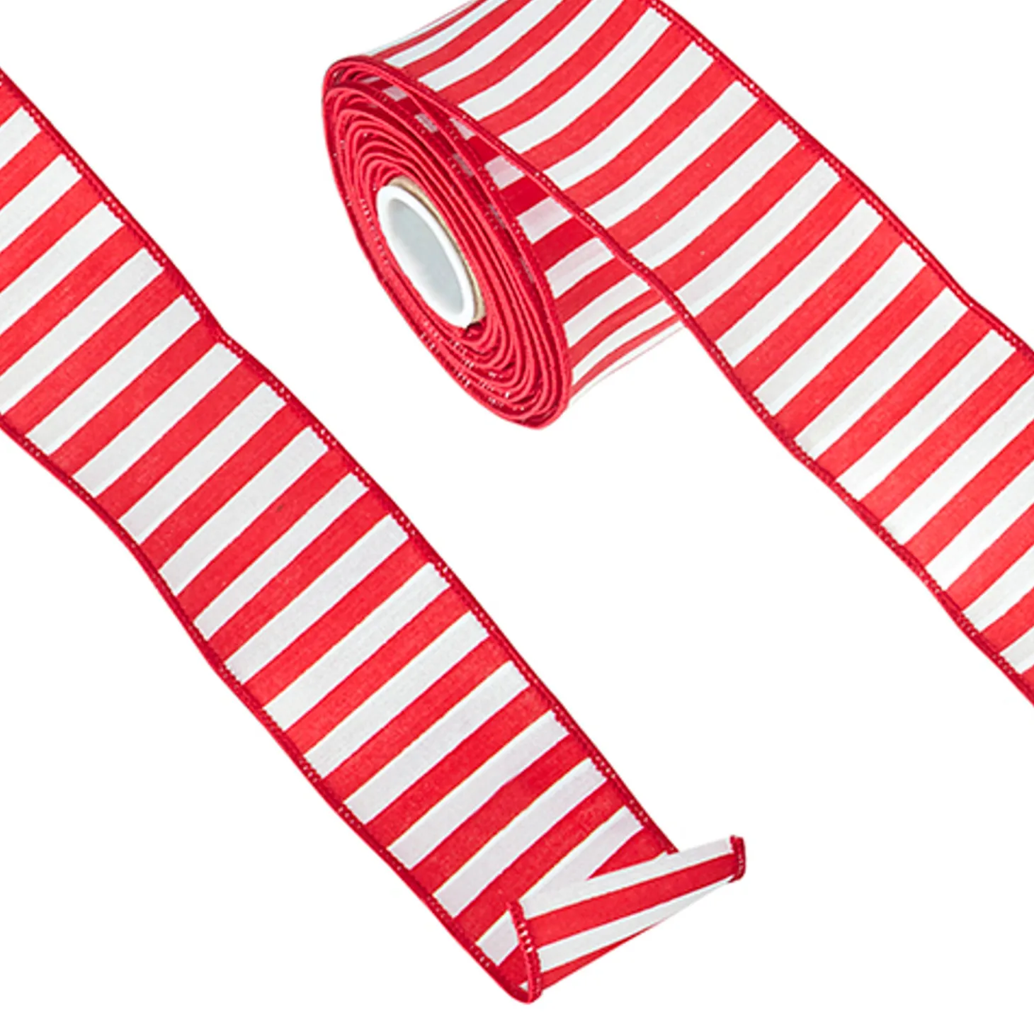Raz 2.5" Red And White Striped Wired Christmas Ribbon R4271840