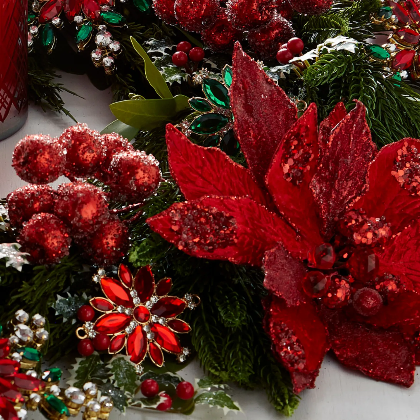 Raz 19" Red Beaded Large Poinsettia Christmas Tree Pick F4448004