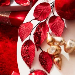 Raz 33.5" Red Beaded Leaf Christmas Tree Spray F4322788
