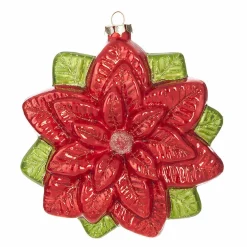 Raz 6.5" Red Glitter Poinsettia Glass Christmas Ornament 4019189