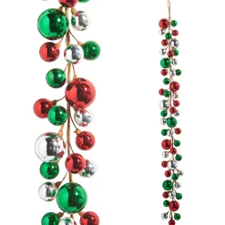 Raz 4' Red, Green, And Silver Plastic Ball Christmas Garland G4416412