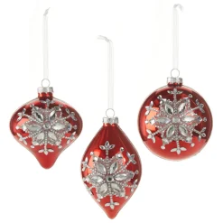 Raz 4" Red Jeweled Snowflake Glass Christmas Ornament 4324540