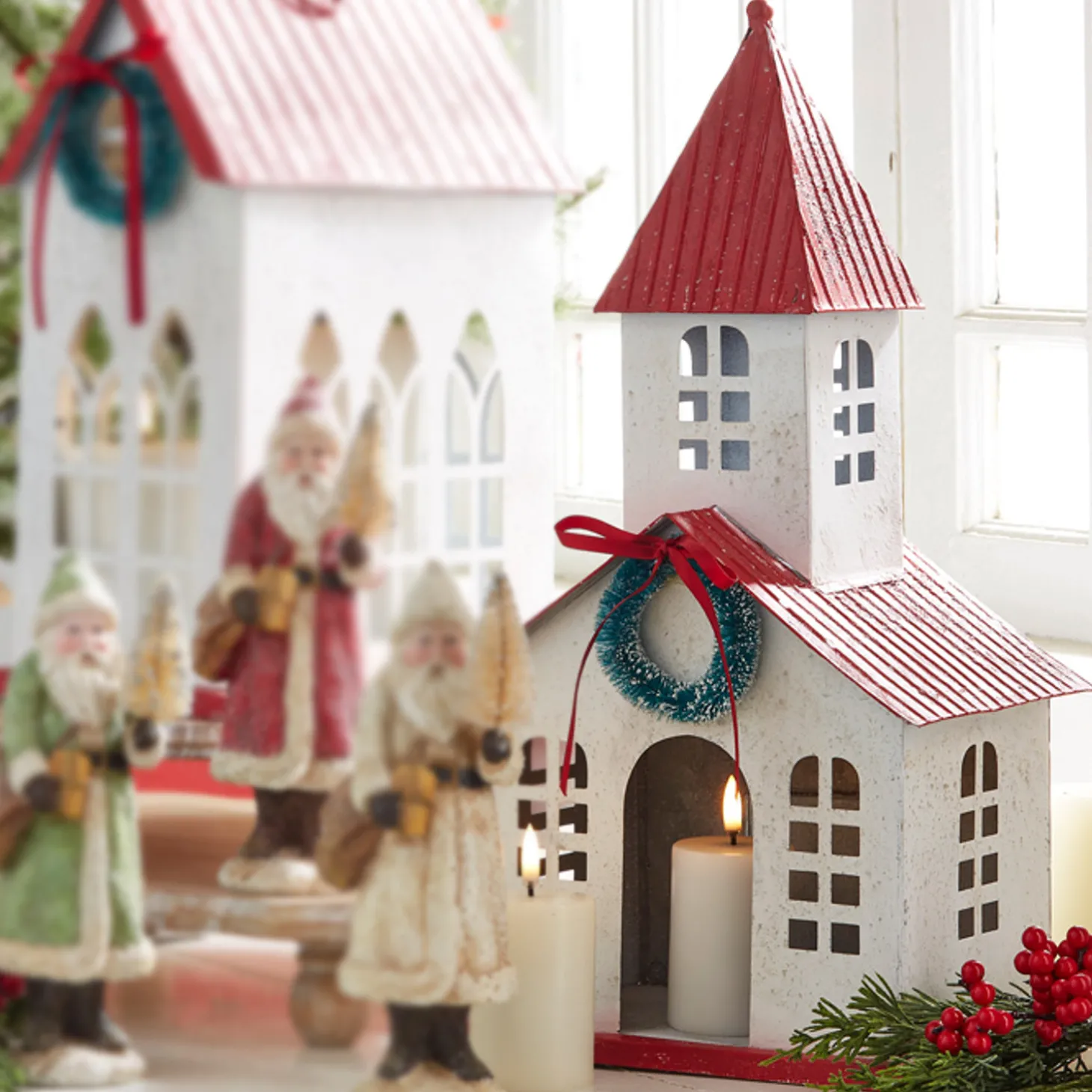 Raz 16.75" Red Roof Metal Church Christmas House 4312335