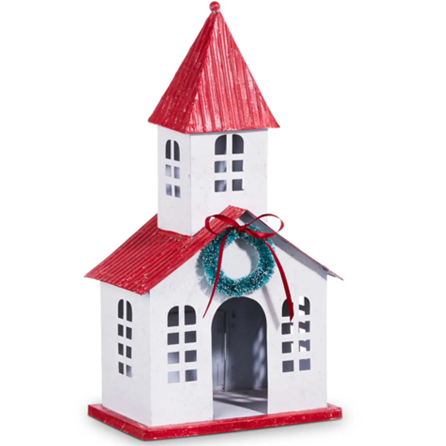 Raz 16.75" Red Roof Metal Church Christmas House 4312335