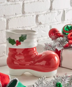Raz 10" Red Santa Boot Christmas Vase Or Figure 4457652