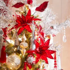 Raz 26" Red Tinsel Edge Poinsettia Stem Christmas Tree Accessory F4322742