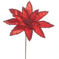 Raz 26" Red Tinsel Edge Poinsettia Stem Christmas Tree Accessory F4322742