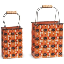 Raz 10" Retro Party Cat Bag Metal Container Halloween Decoration Set 2 4411222
