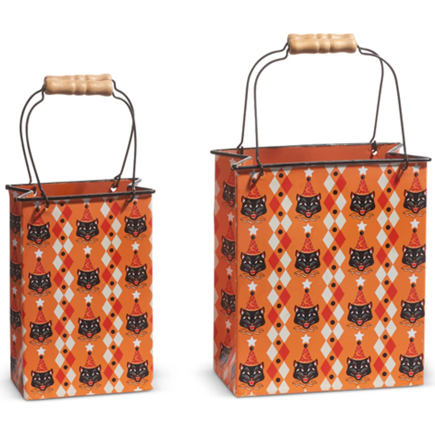 Raz 10" Retro Party Cat Bag Metal Container Halloween Decoration Set 2 4411222