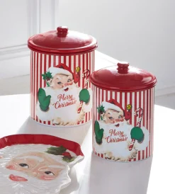 Raz 9" Retro Santa Christmas Cookie Jar Cannister Set Of 2 4411209