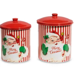 Raz 9" Retro Santa Christmas Cookie Jar Cannister Set Of 2 4411209