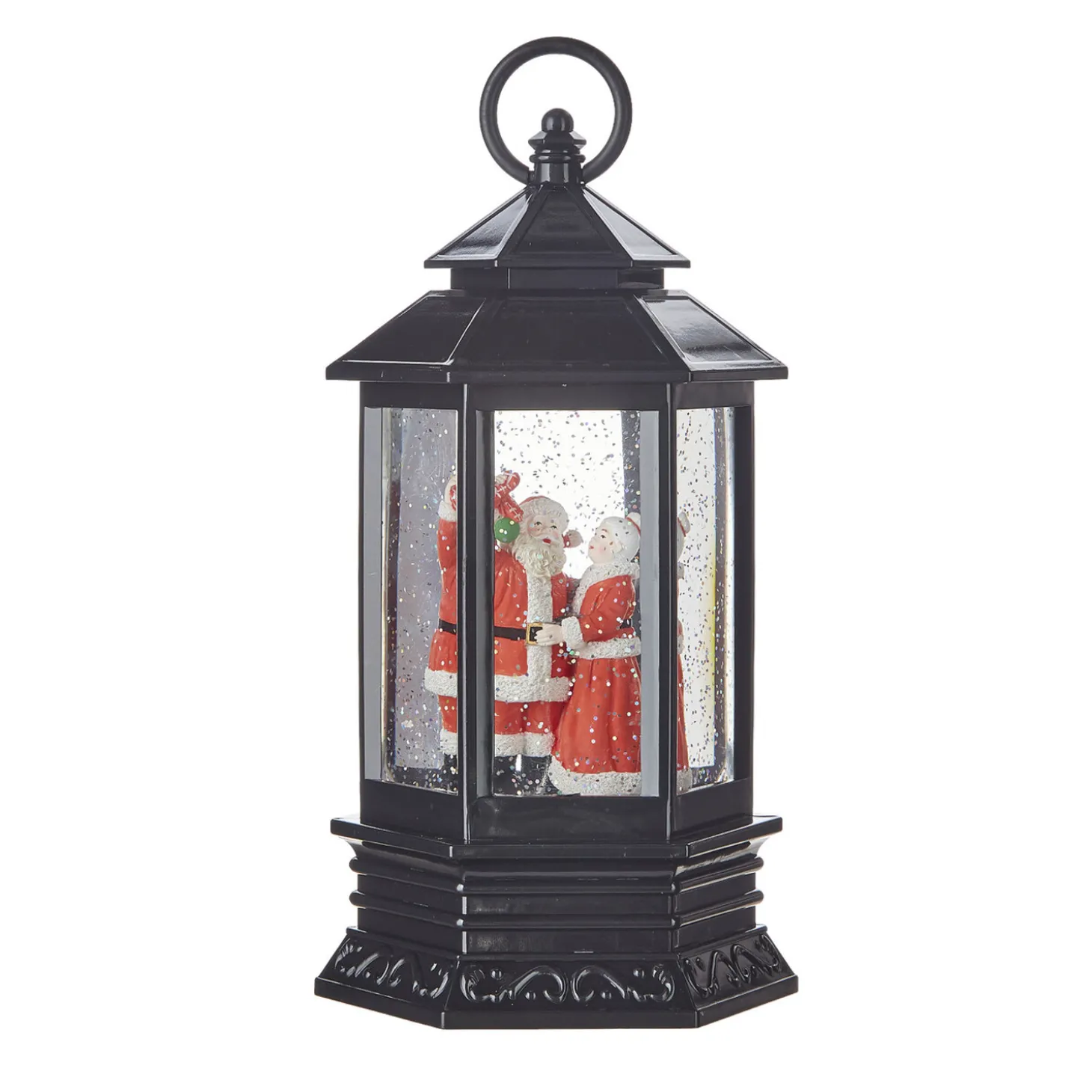 Raz 10" Santa And Mrs. Claus Musical Lighted Water Globe Christmas Lantern 4115573