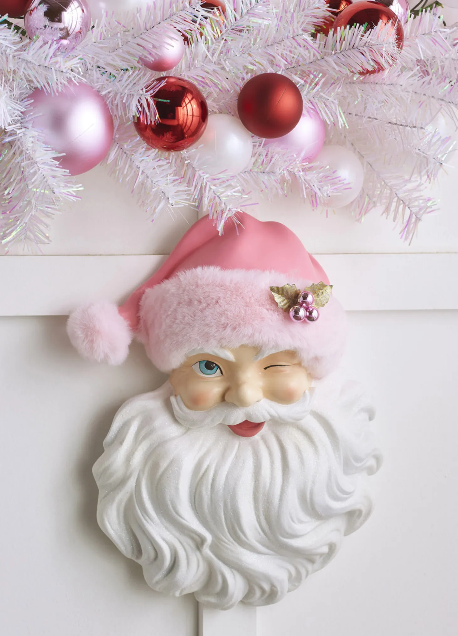 Raz 17" Santa Face With Pink Hat Christmas Wall Decoration 4210233