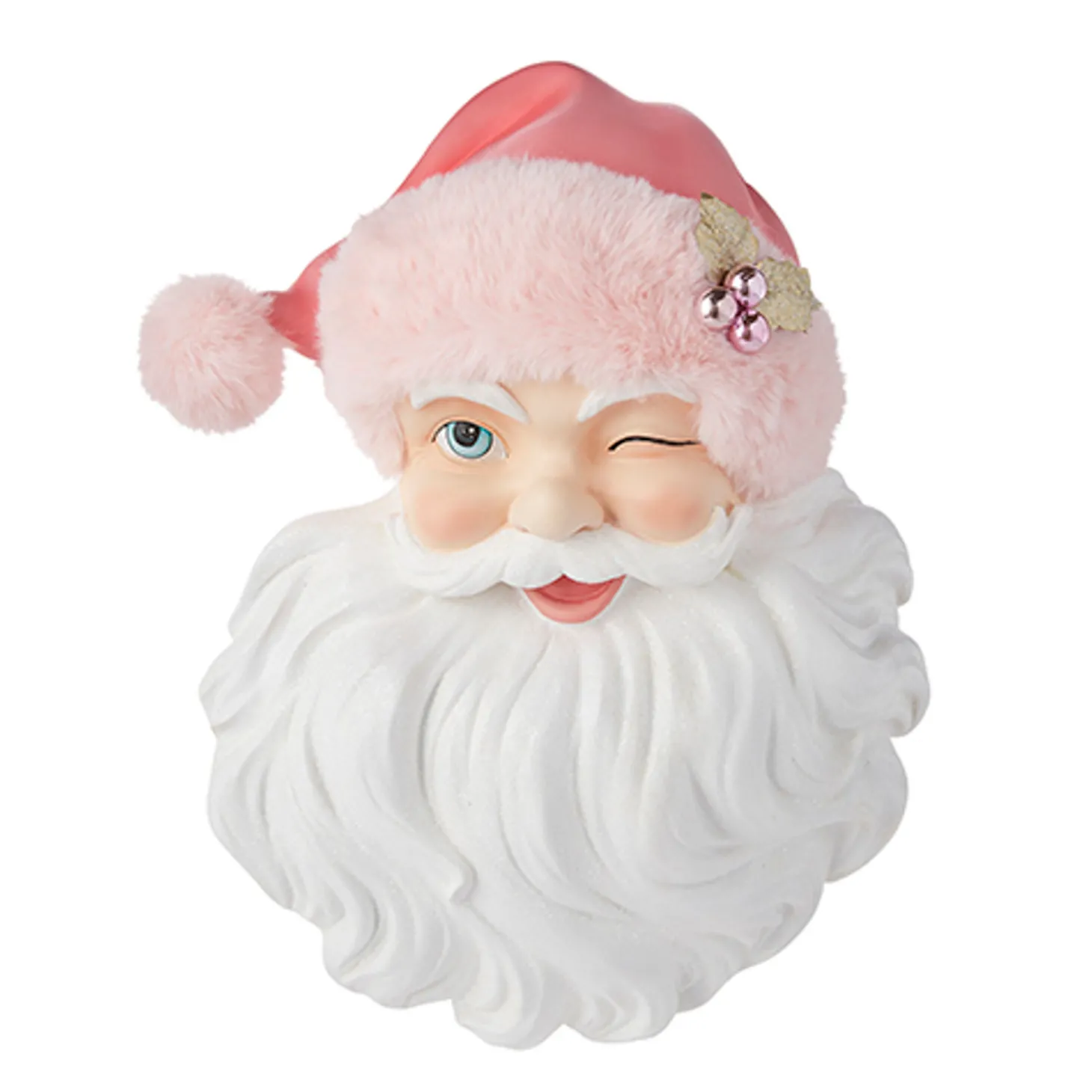 Raz 17" Santa Face With Pink Hat Christmas Wall Decoration 4210233