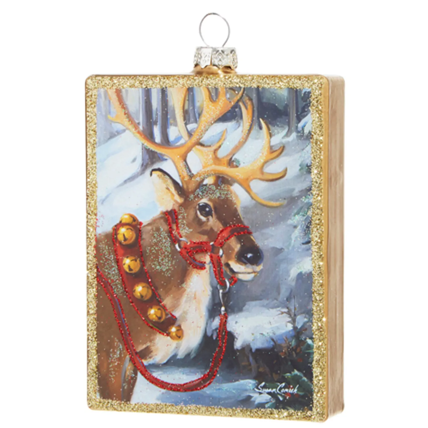 Raz 4.5" Santa Or Reindeer Painted Style Glass Christmas Ornament
