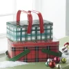 Raz 10.5" Set Of 2 Metal Plaid Handled Picnic Basket Christmas Decoration 4111234