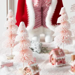 Raz 9" Set Of 3 Pink Snowy Bottle Brush Trees 4316059