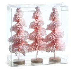 Raz 9" Set Of 3 Pink Snowy Bottle Brush Trees 4316059