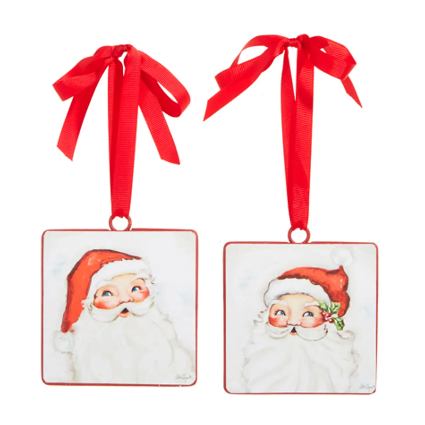 Raz 4" Set Of 2 Santa Face Disc Christmas Ornament 4321321