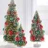 Raz 12" Set Of 3 Snowy Christmas Bottle Brush Trees With Candy Cane Ornaments 4416110