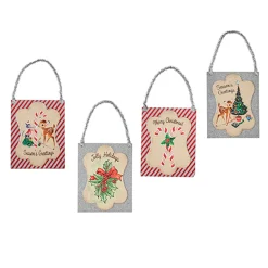 Raz 9.5" Set Of 4 Vintage Inspired Postcard With Tinsel Christmas Ornament 4216149