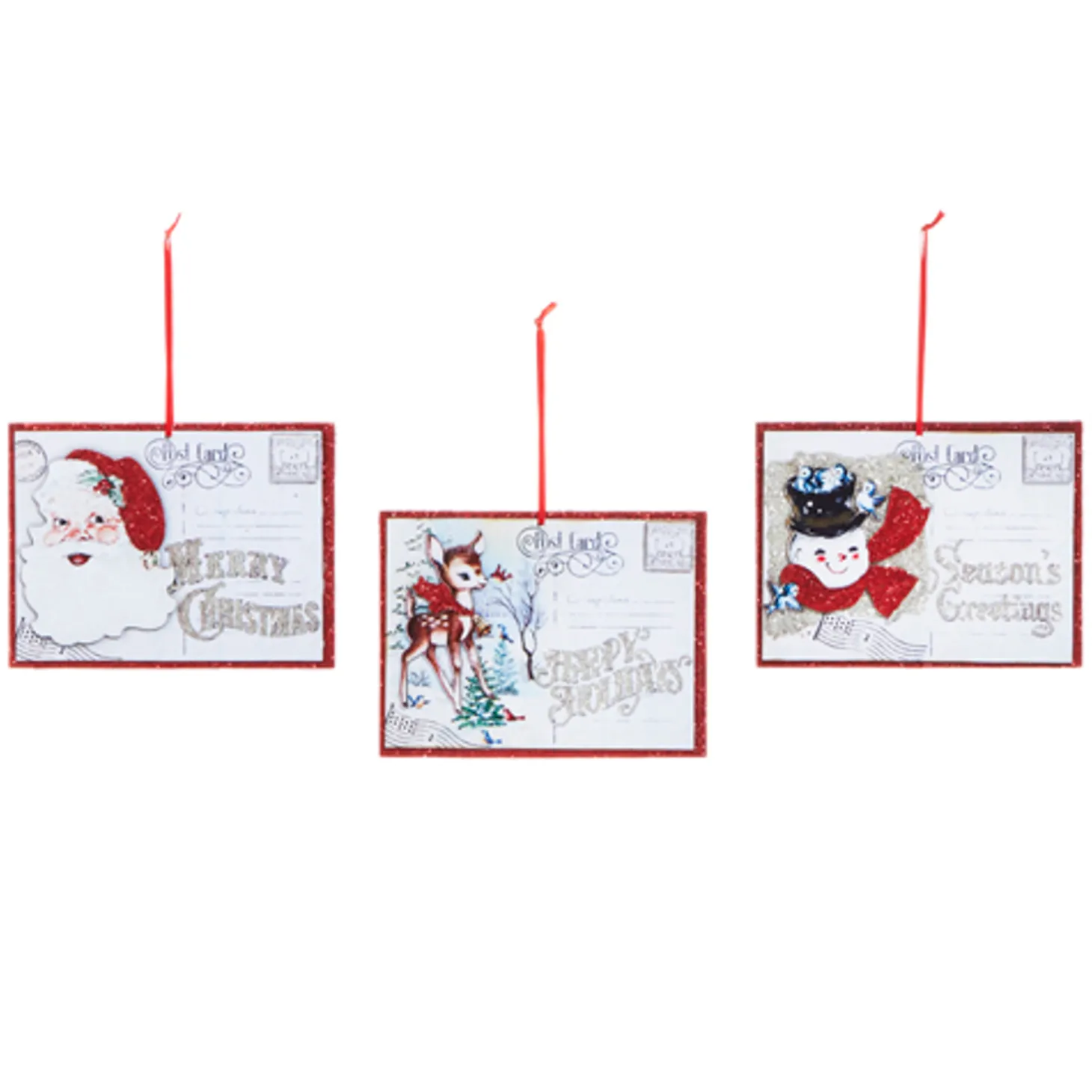 Raz 6.25" Set Of 3 Vintage Post Card Christmas Ornament 4319072