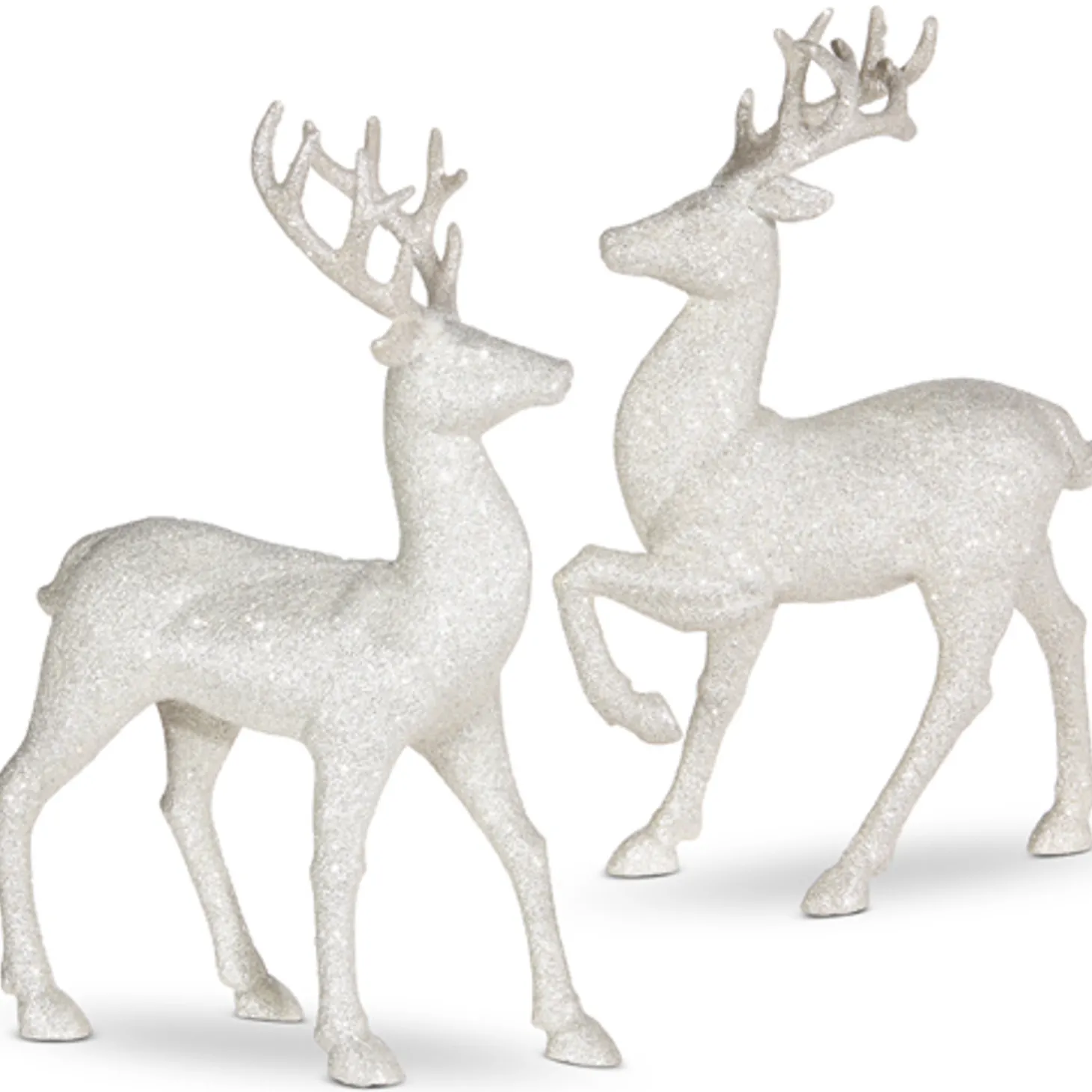 Raz 12.75" Set Of 2 White Glittered Deer Christmas Figures 3100812