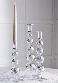 Raz 14.5" Silver Etched Snowflake Christmas Taper Candle Sticks Candle Holder Set Of 3 4424629