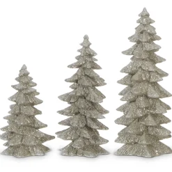 Raz 9.5" Silver Glittered Christmas Tree Figures Set Of 3 3211075