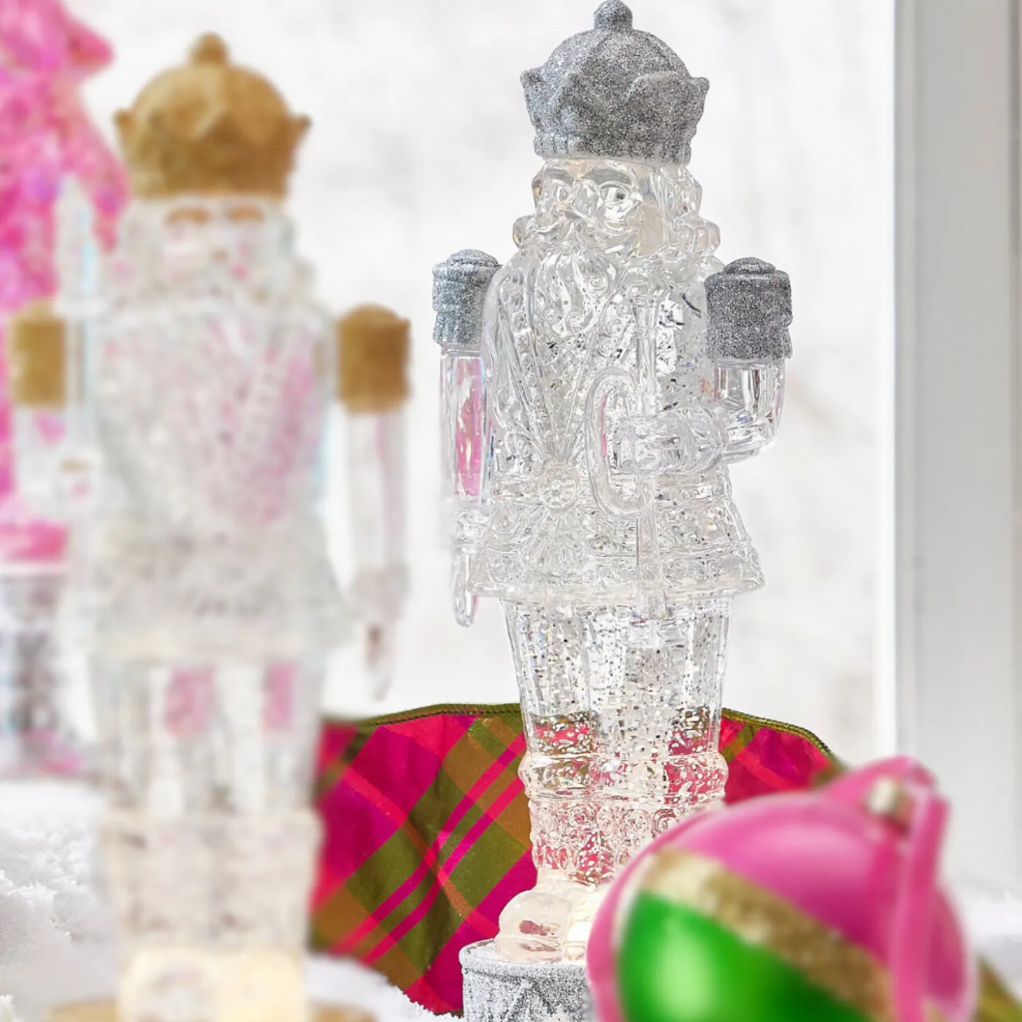 Raz 12.5" Silver Lighted Nutcracker With Swirling Glitter Water Globe 4315511
