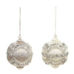 Raz 4" Silver Or Ivory Jewel And Wrapped Thread Ball Christmas Ornament 4327325
