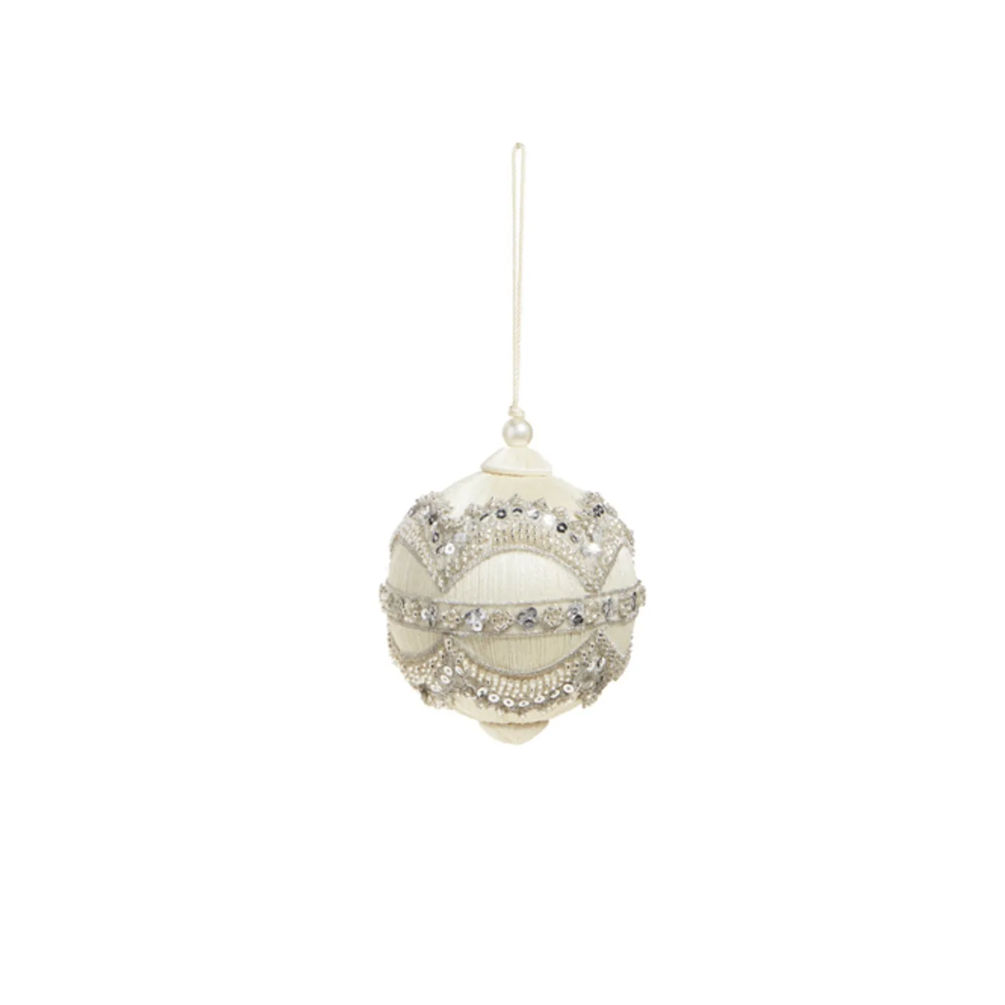 Raz 4" Silver Or Ivory Jewel And Wrapped Thread Ball Christmas Ornament 4327325