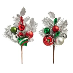 Raz 16" Silver Tinsel Christmas Tree Pick With Retro Ornaments F4402426