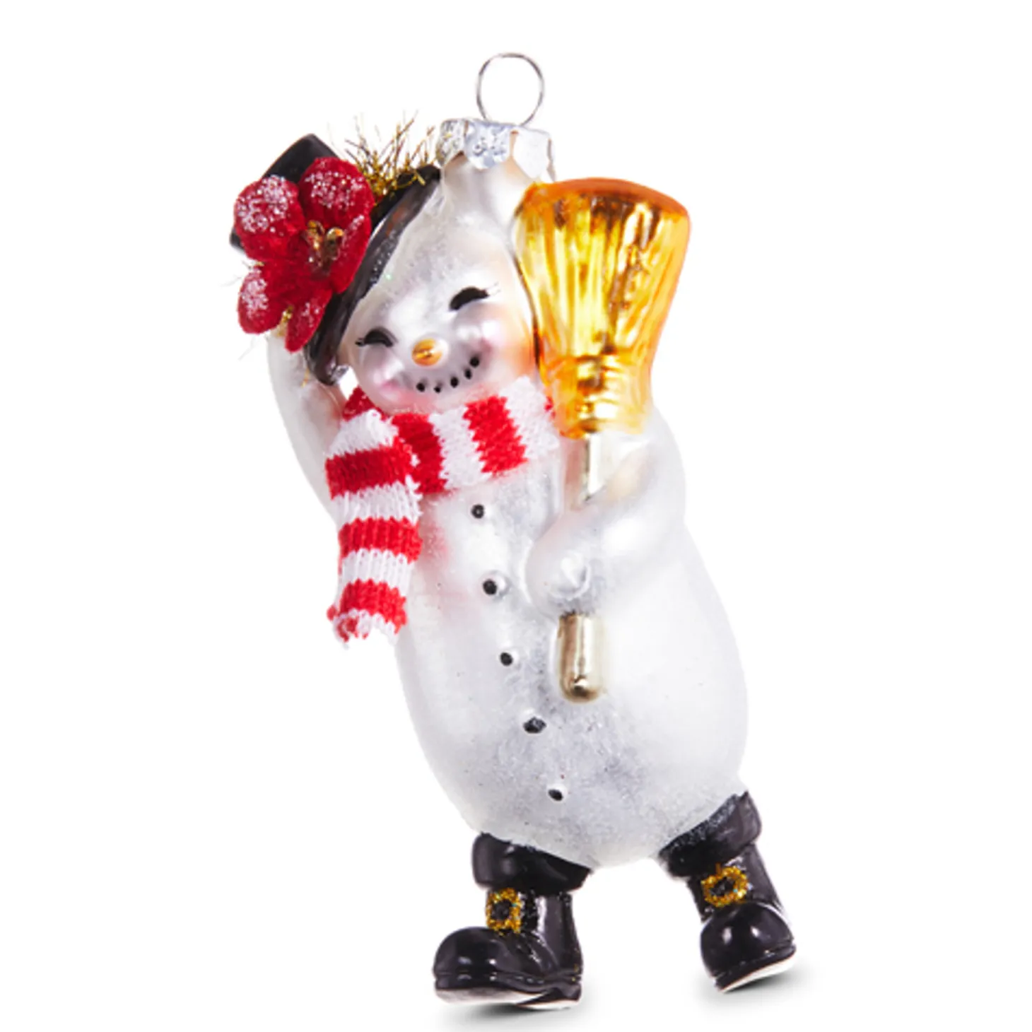 Raz 4.5" Snowman With Broom Glass Christmas Ornament 4319000