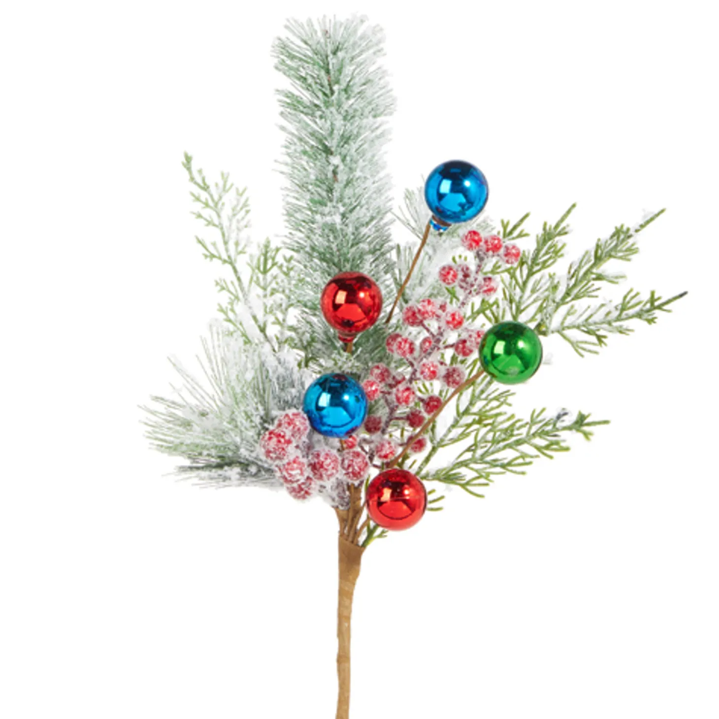 Raz 16" Snowy Pine And Multicolor Ball Ornament Christmas Tree Pick F4306722