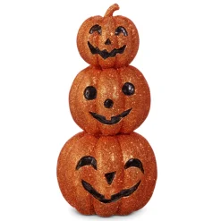 Raz 8" Stack Of Glittered Jack O Lanterns Halloween Figure 4412113