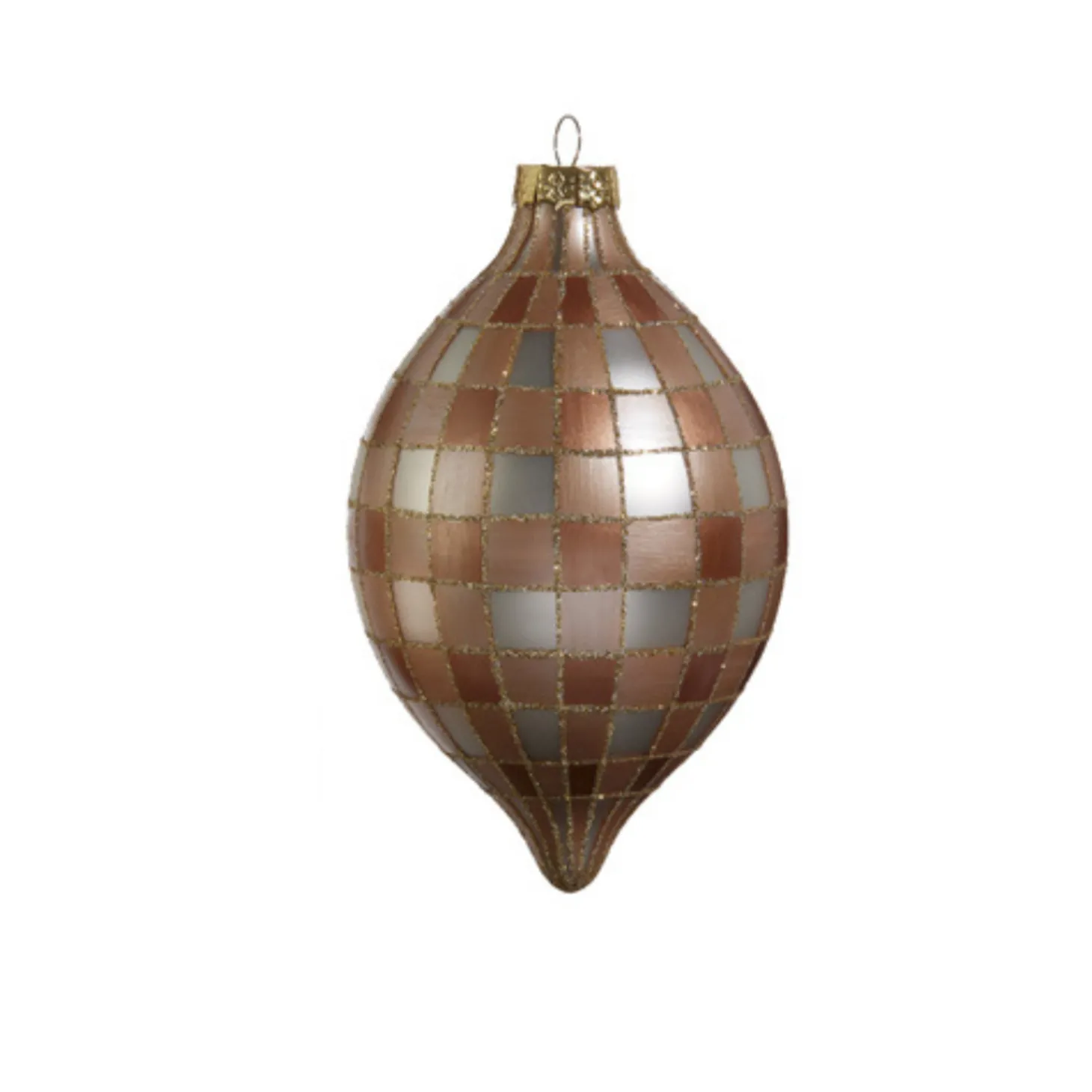 Raz 5" Tan Gingham Glass Christmas Ornament 4424580
