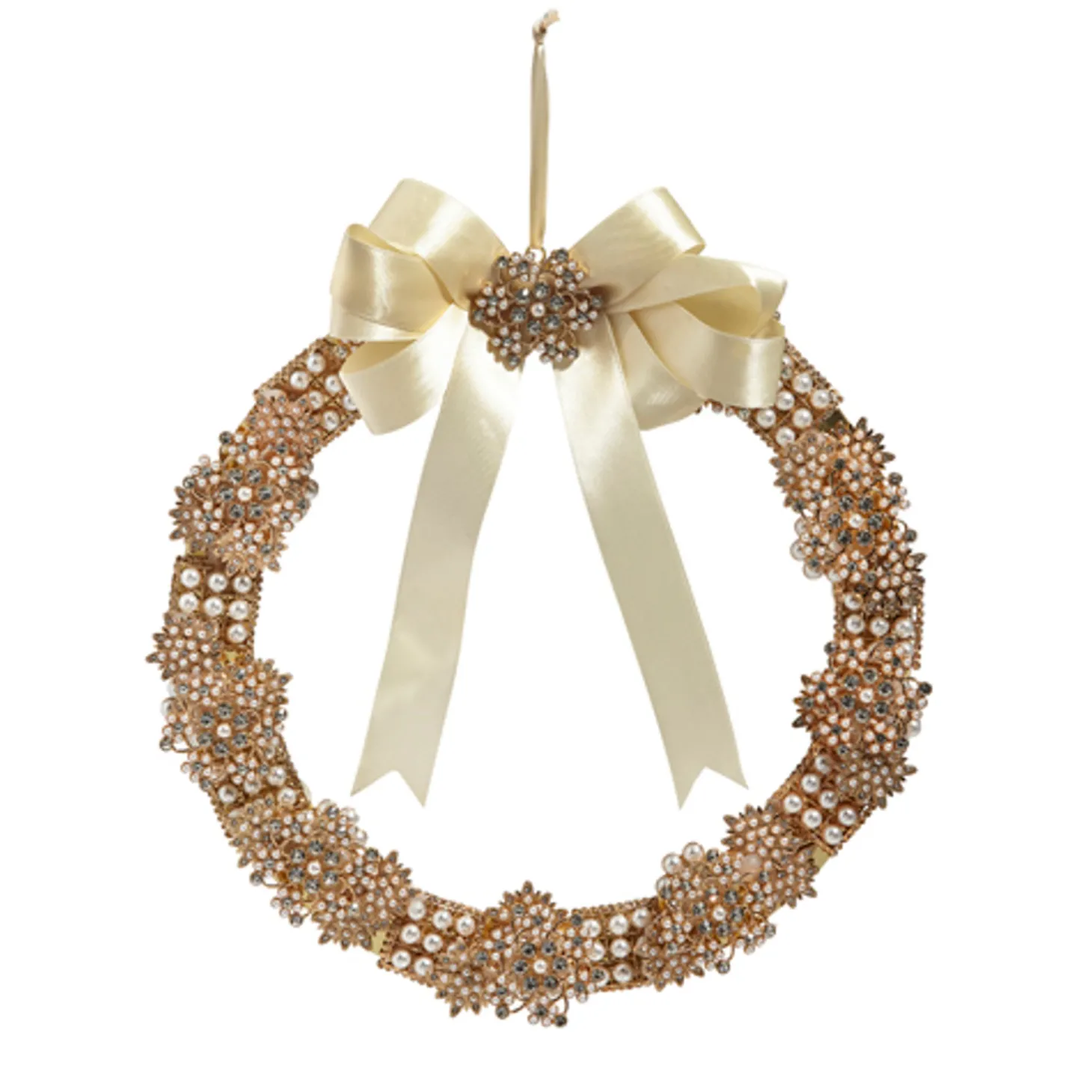 Raz 10.5" Vintage Gold Brooch With Jewels Christmas Wreath Or Decoration W4413500