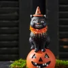 Raz 9.5" Vintage Inspired Cat On Pumpkin Halloween Figure Decoration 4416206