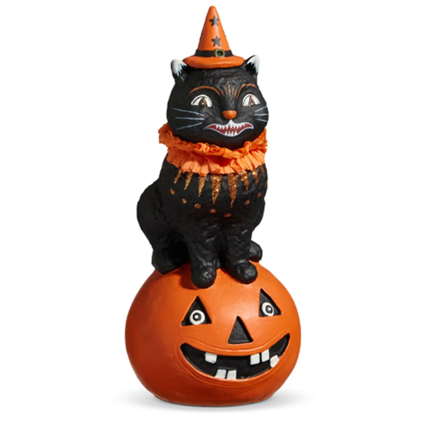 Raz 9.5" Vintage Inspired Cat On Pumpkin Halloween Figure Decoration 4416206