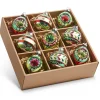 Raz 3.5" Vintage Inspired Glass Ball, Final And Reflector Christmas Ornaments Box Of 9 4420864
