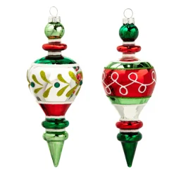 Raz 7" Vintage Inspired Red And Green Glass Finial Christmas Ornament 4424511