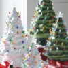 Raz 13" Vintage Lighted White Ceramic Christmas Tree With Timer 4119131