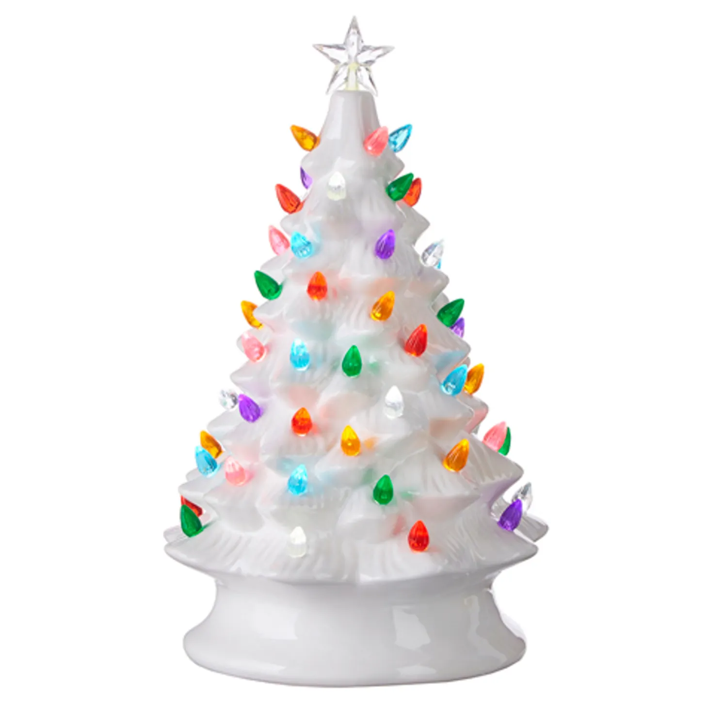 Raz 13" Vintage Lighted White Ceramic Christmas Tree With Timer 4119131