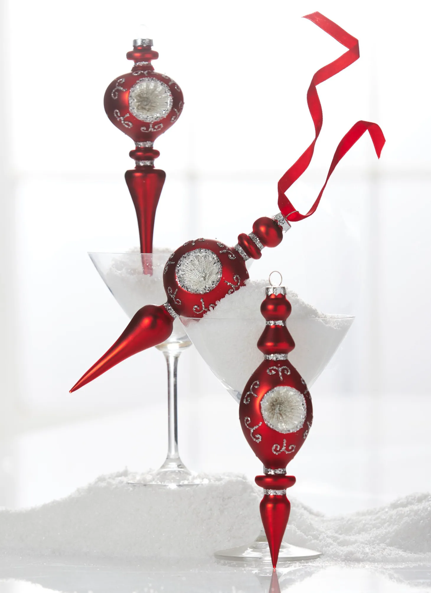 Raz 8.25" Vintage Red Finial Glass Christmas Ornament With Silver Reflectors 4320863